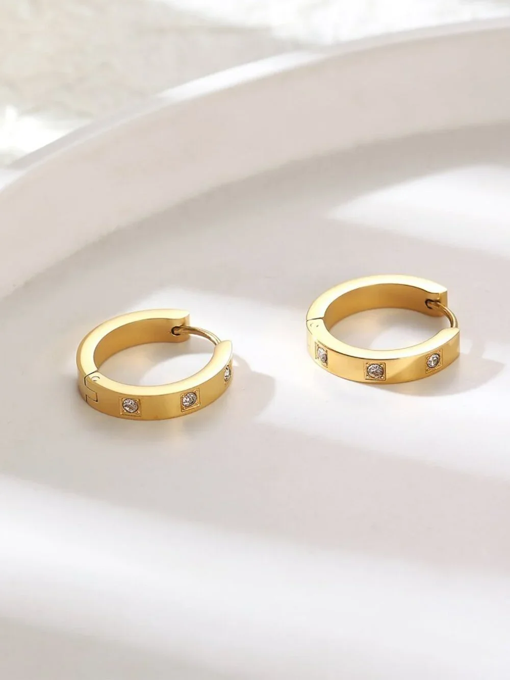 Gold Women's Exquisite Stainless Steel Cubic Zirconia Decor Hoop Earrings